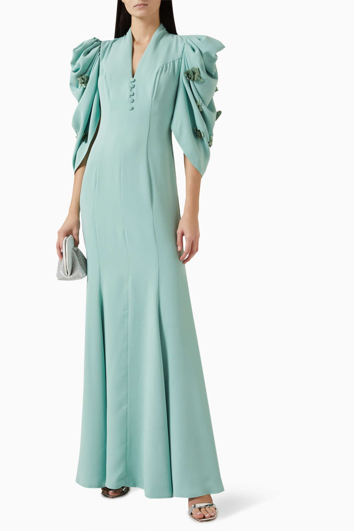 flowy gown with sculpted embellished sleeves – SERENE