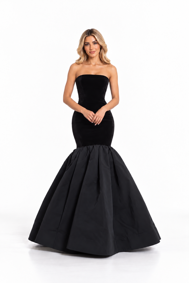 Black Strapless Flared Mermaid Maxi Dress - Bianca