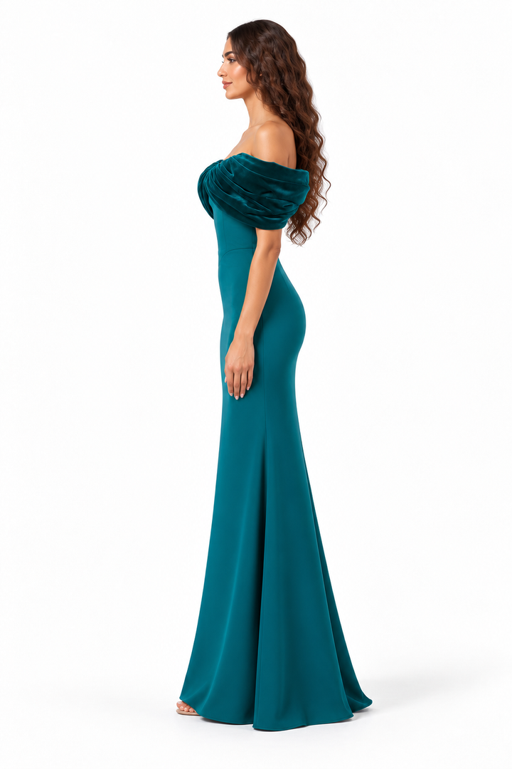 Velvet Off-Shoulder Sculpted Evening - Virelle