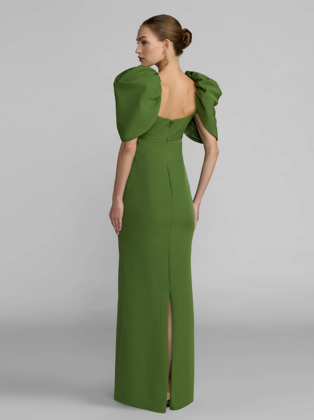 Sculptural Puff Sleeve Gown - Olive