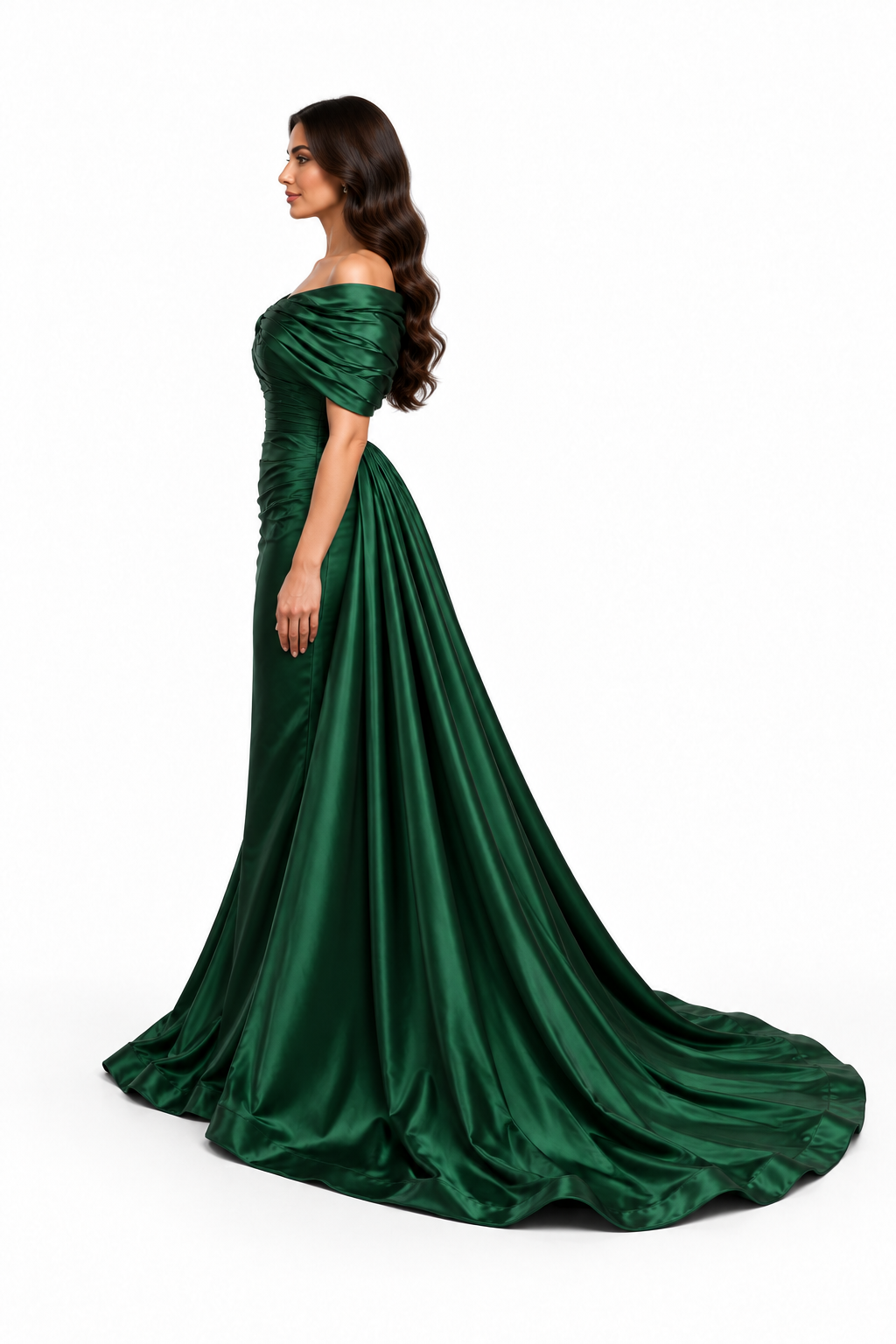 Off-Shoulder Draped Satin Evening Gown - Enchantment