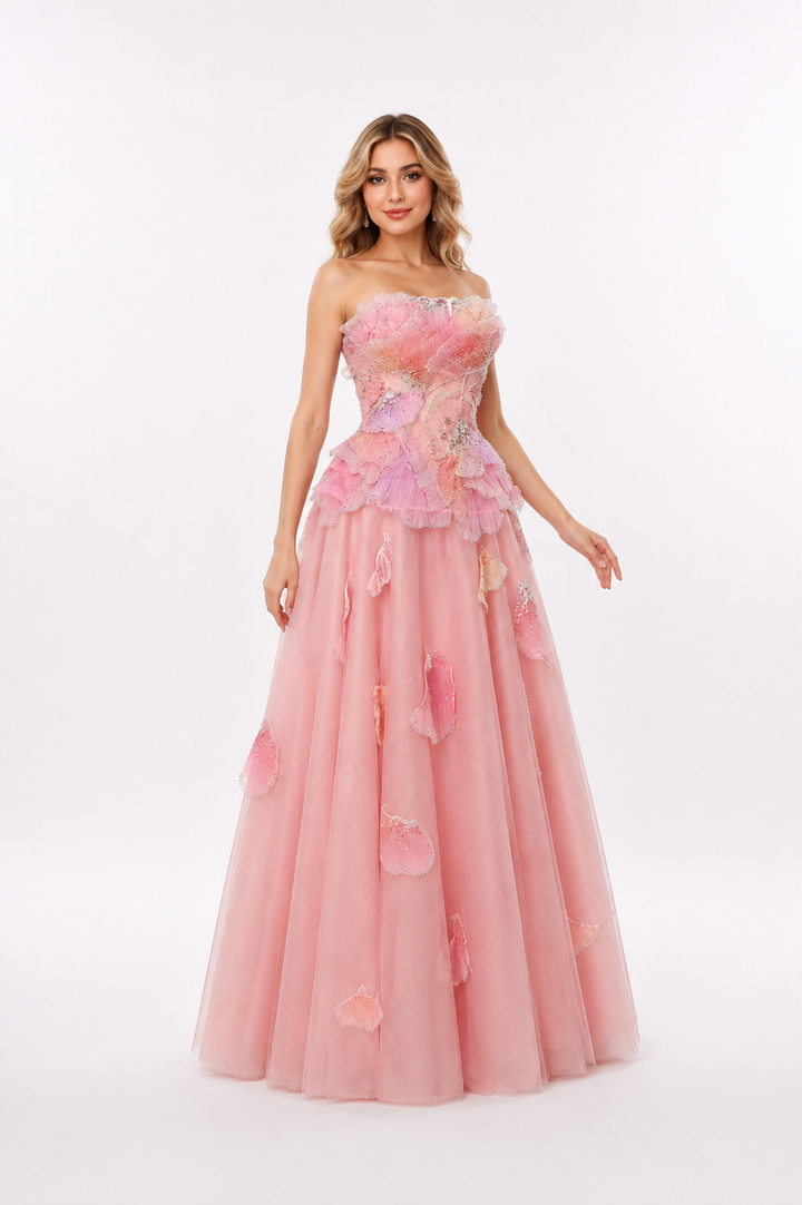 Floral Embellished Strapless Gown – ROSÉA