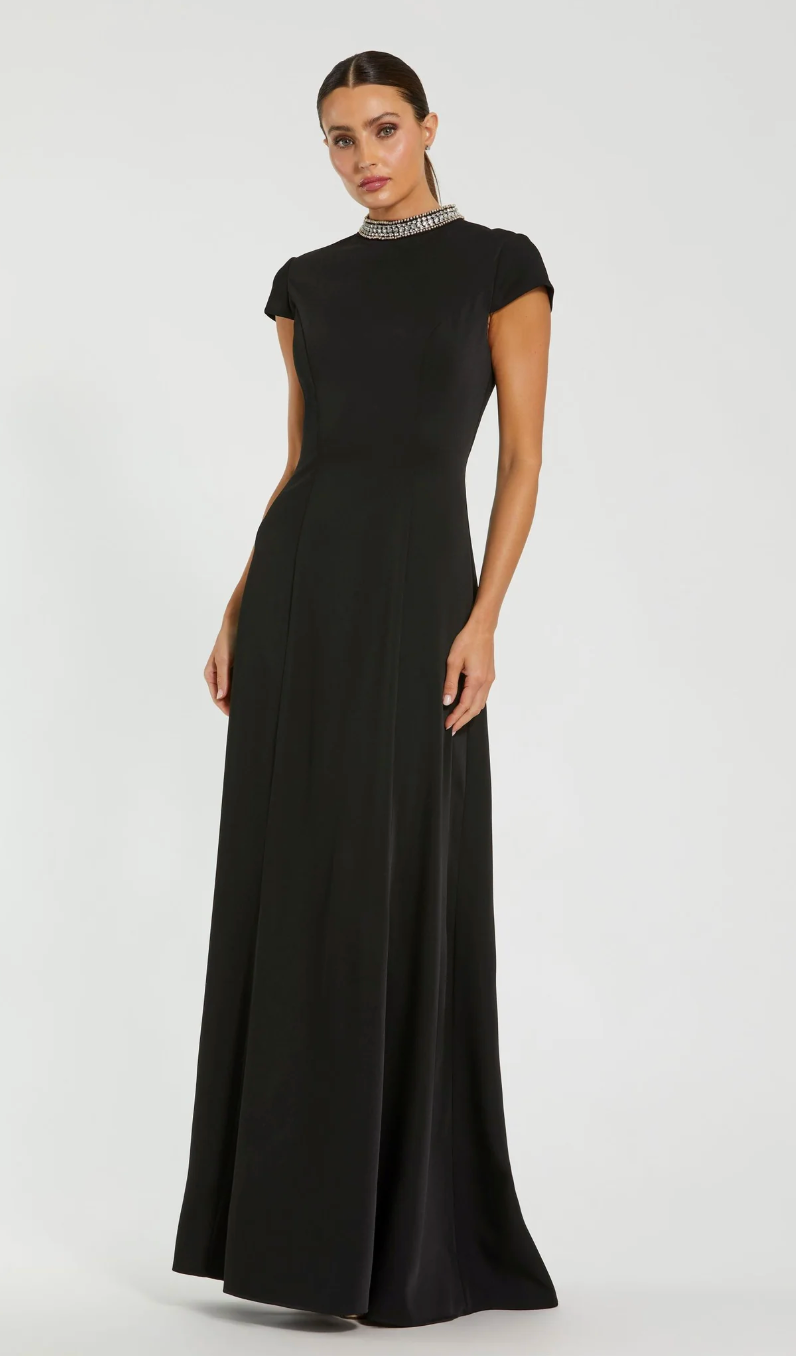 Crystal Neckline A-Line Maxi Dress - Celeste