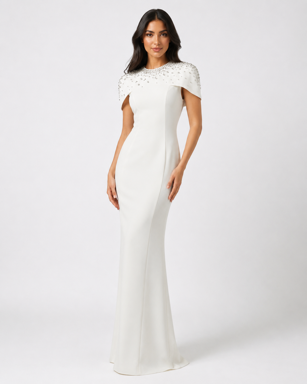 Crystal Cape Gown – Ivory