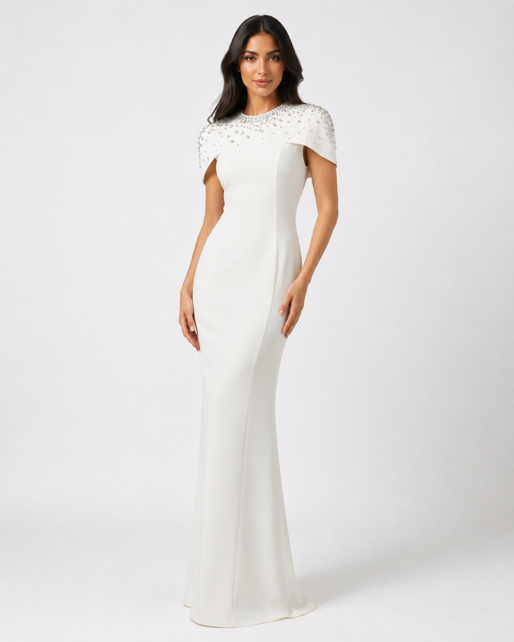 Crystal Cape Gown – Ivory