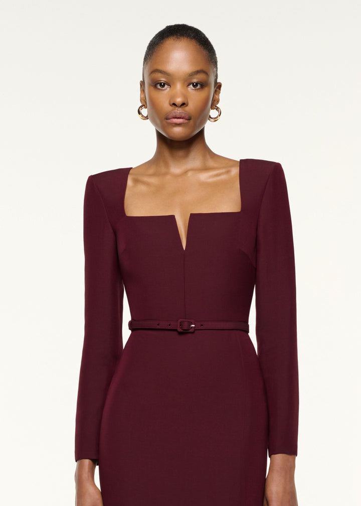 square-neck belted midi dress with front slit – MARLENA