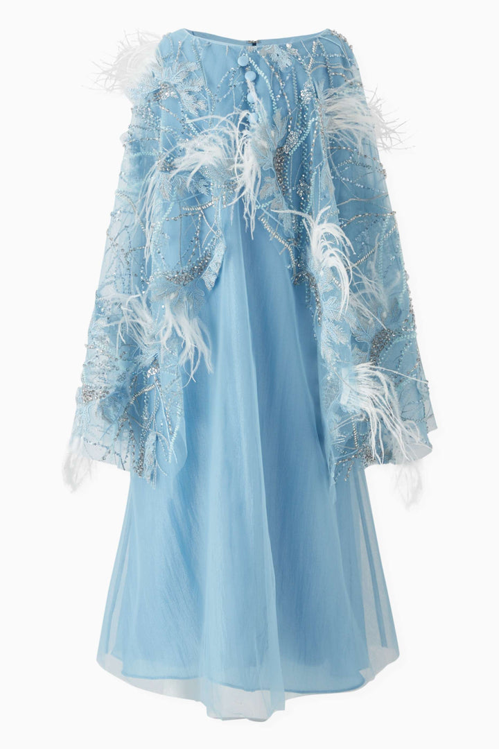 Chiffon Mini Dress with Embroidered Feather Sleeves – SKYELLE