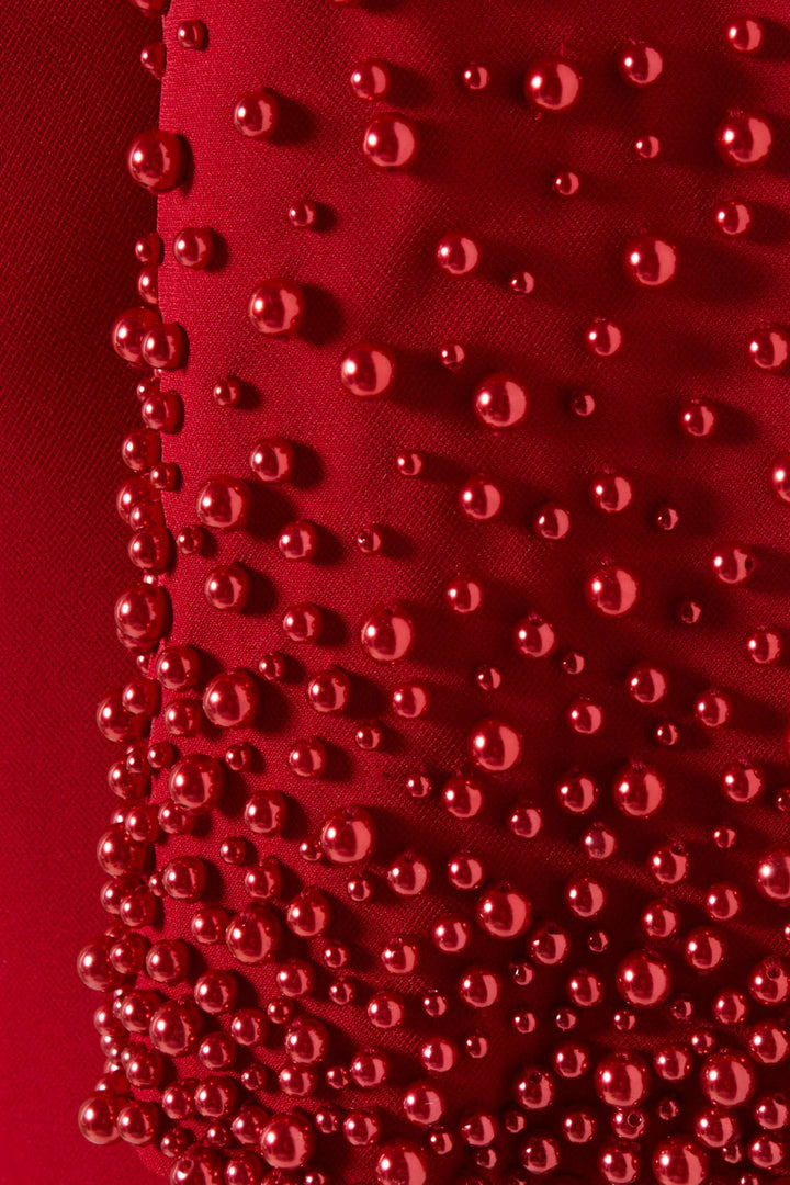 Beaded sleeve column gown with high neckline – SCARLETTA