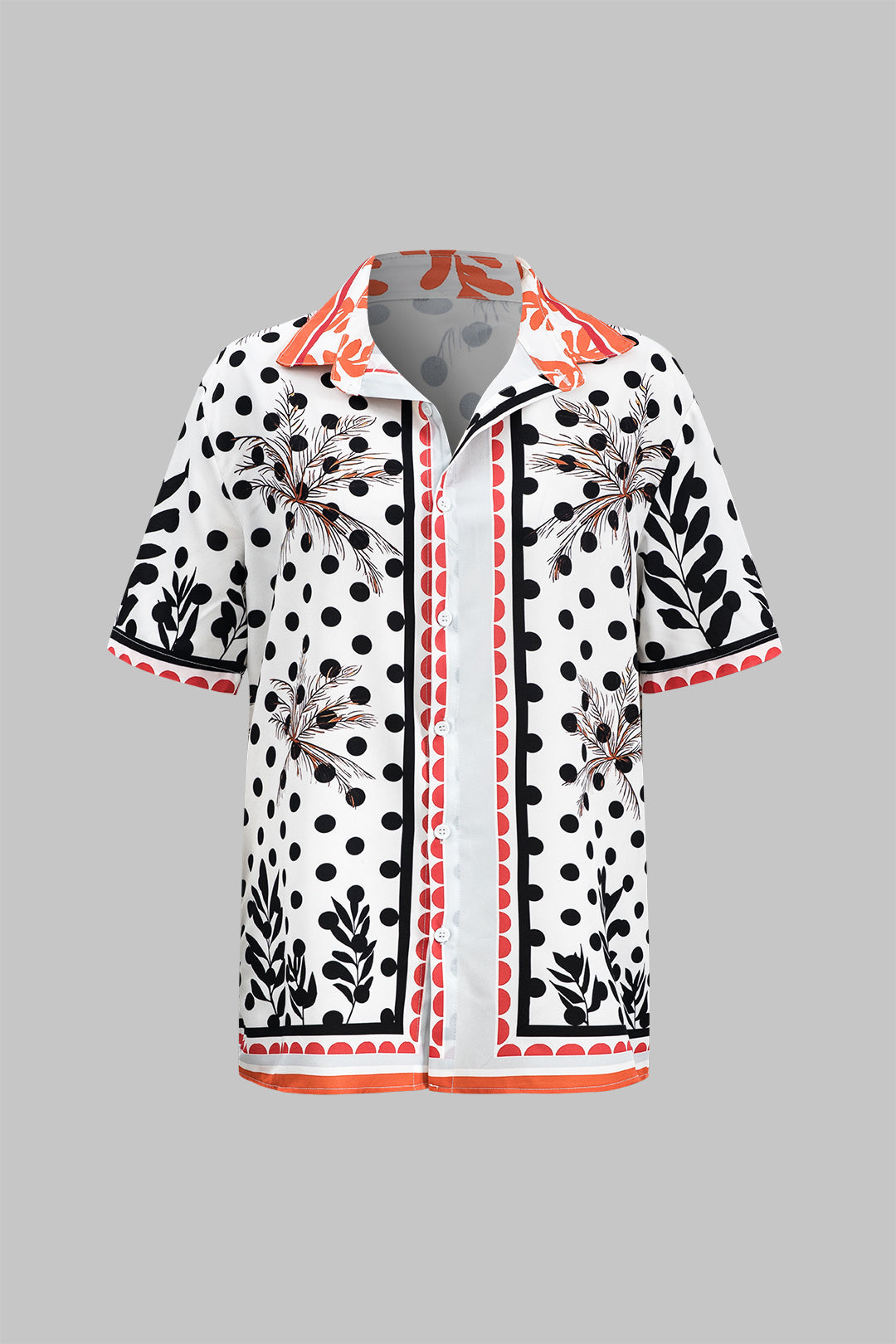 Polka Dots Print Button Short Sleeve Shirt And Ruched Tie Front Shorts Set