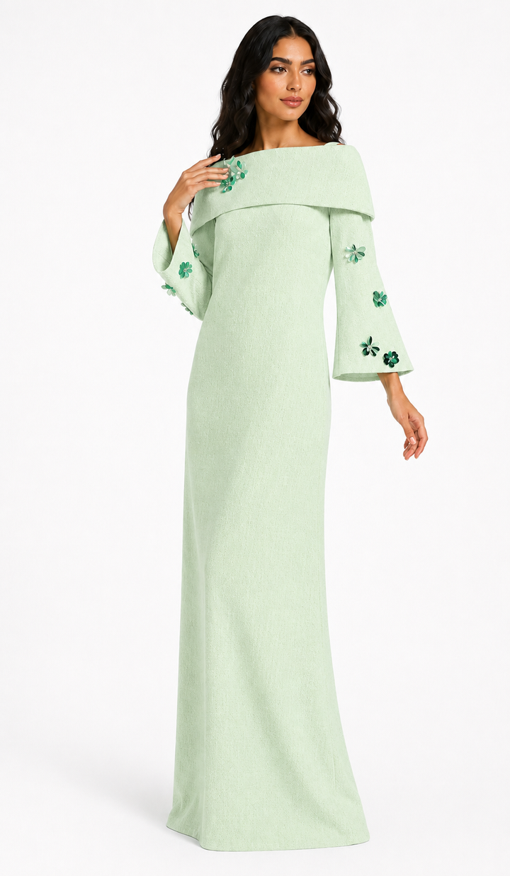 Mint Floral Embellished Off-Shoulder Maxi Dress - Blossom