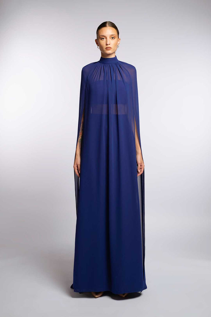 فستان سهرة شفاف بياقة عالية – منتصف الليل