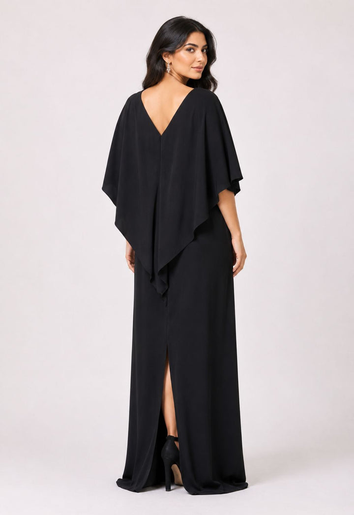 cape sleeve maxi dress with embellished shoulders – NOIRE-1