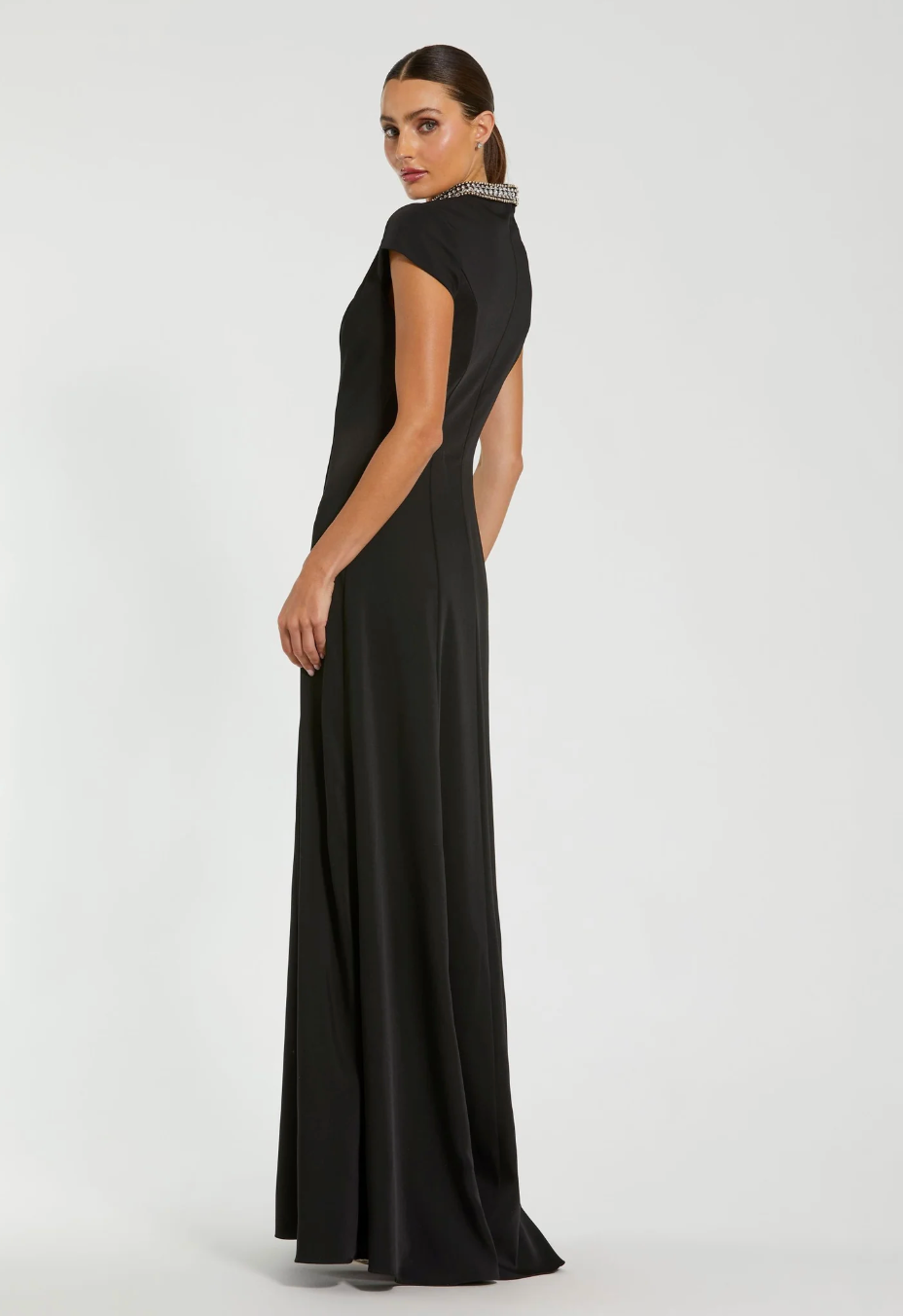 Crystal Neckline A-Line Maxi Dress - Celeste