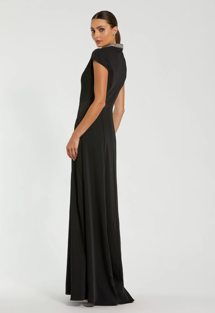 Crystal Neckline A-Line Maxi Dress - Celeste