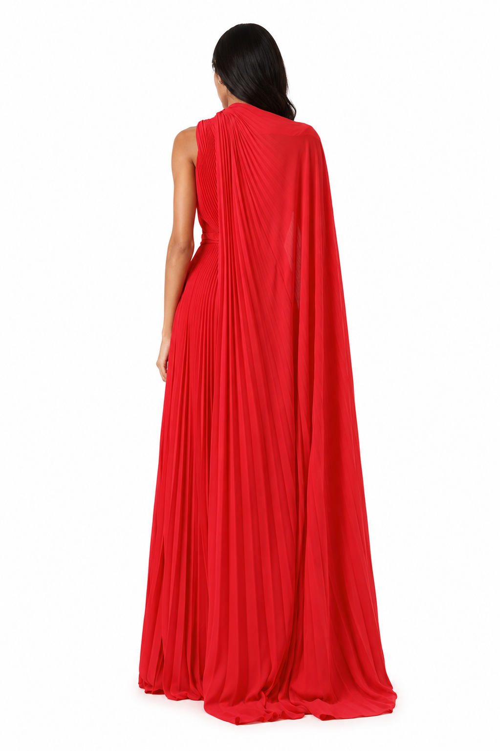 One-Shoulder Pleated Cape Gown - Scarlet