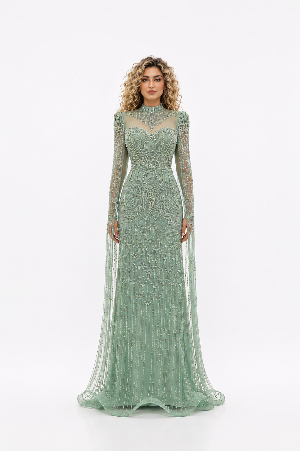 Crystal Embellished High-Neck Gown – SAGEA