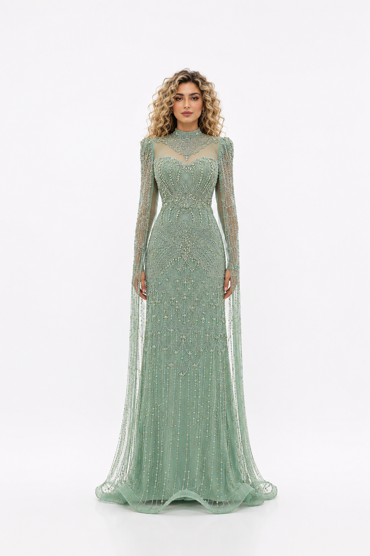 Crystal Embellished High-Neck Gown – SAGEA