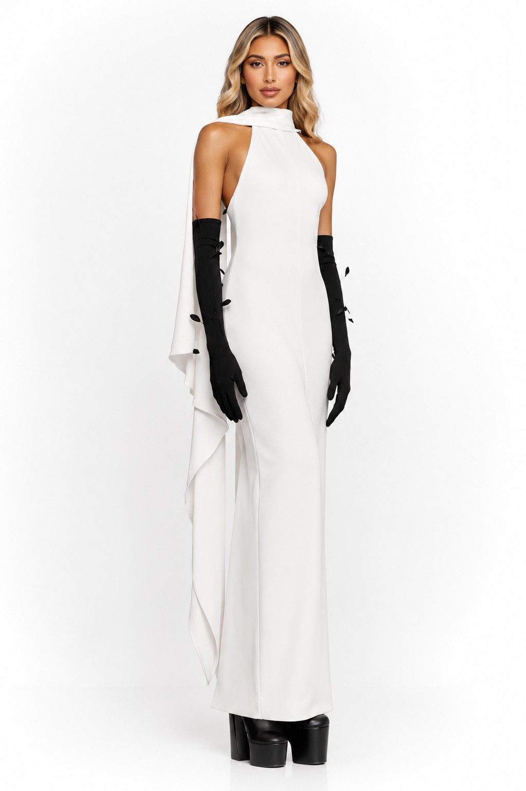 Halter Cape Maxi Dress – Noir