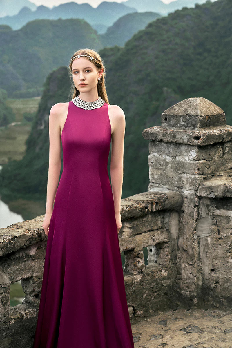 halter A-line gown with embellished collar – MAGENTAE