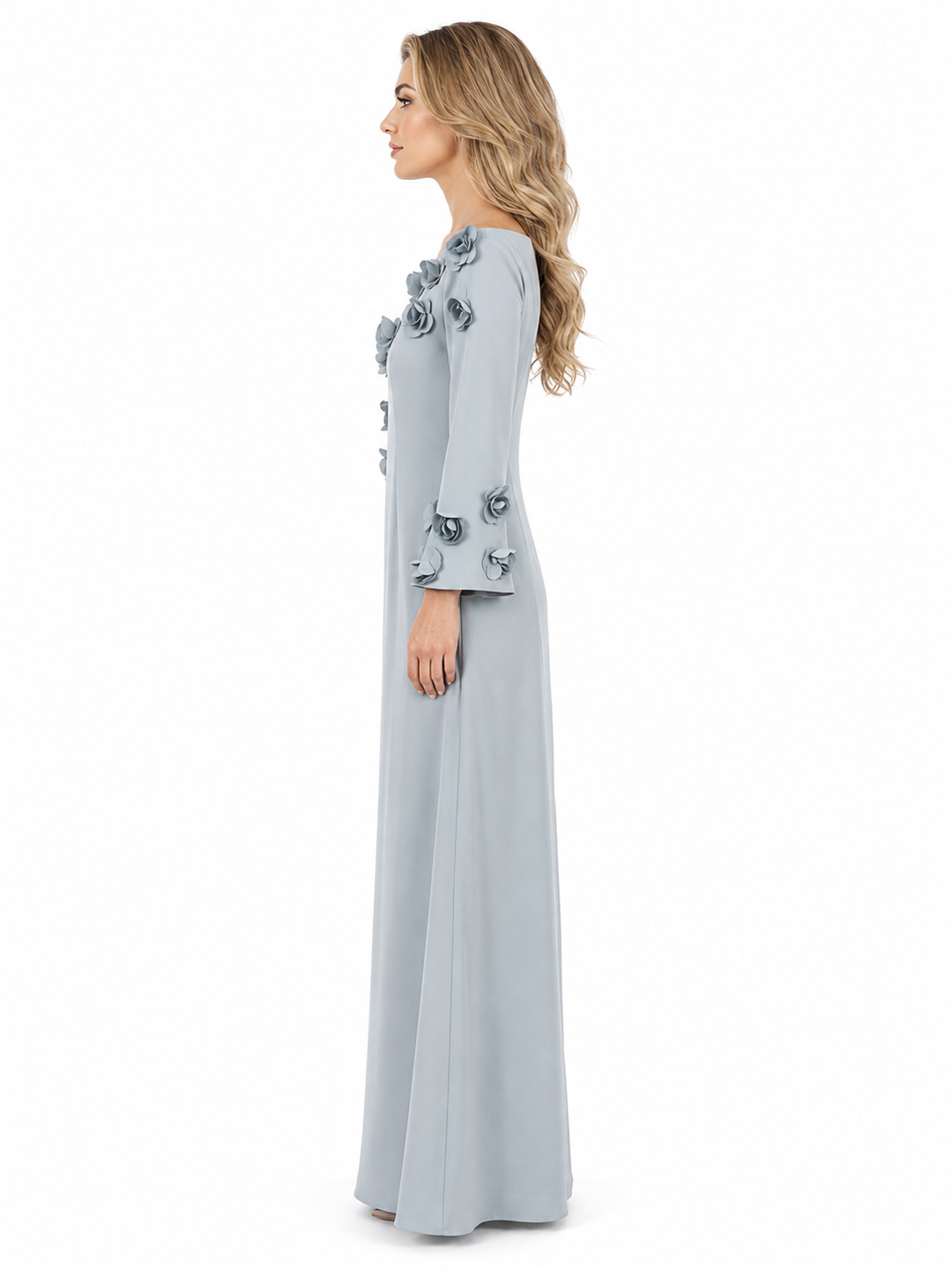 Powder Blue 3D Floral Appliqué Maxi Dress – AZUREA