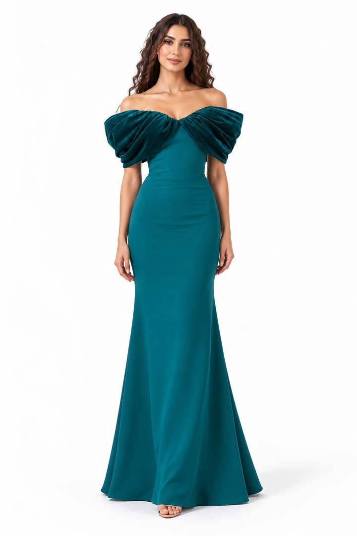 Velvet Off-Shoulder Sculpted Evening - Virelle