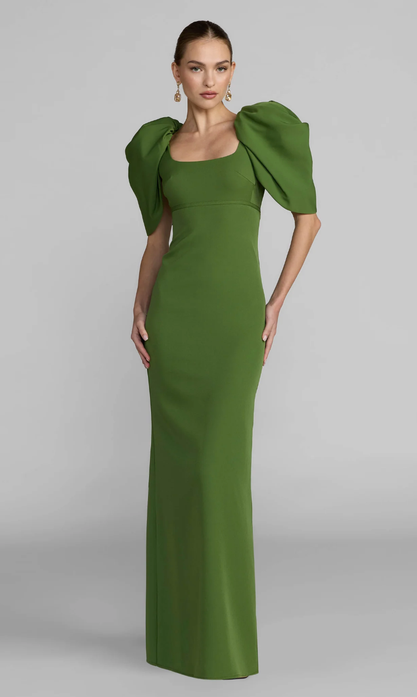 Sculptural Puff Sleeve Gown - Olive