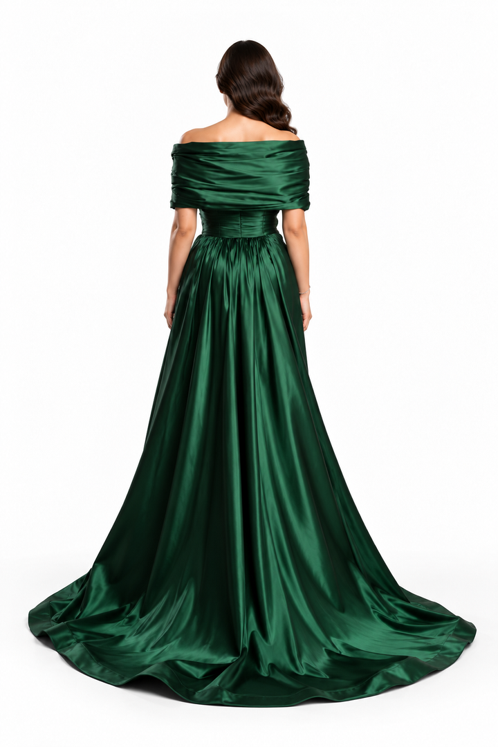 Off-Shoulder Draped Satin Evening Gown - Enchantment