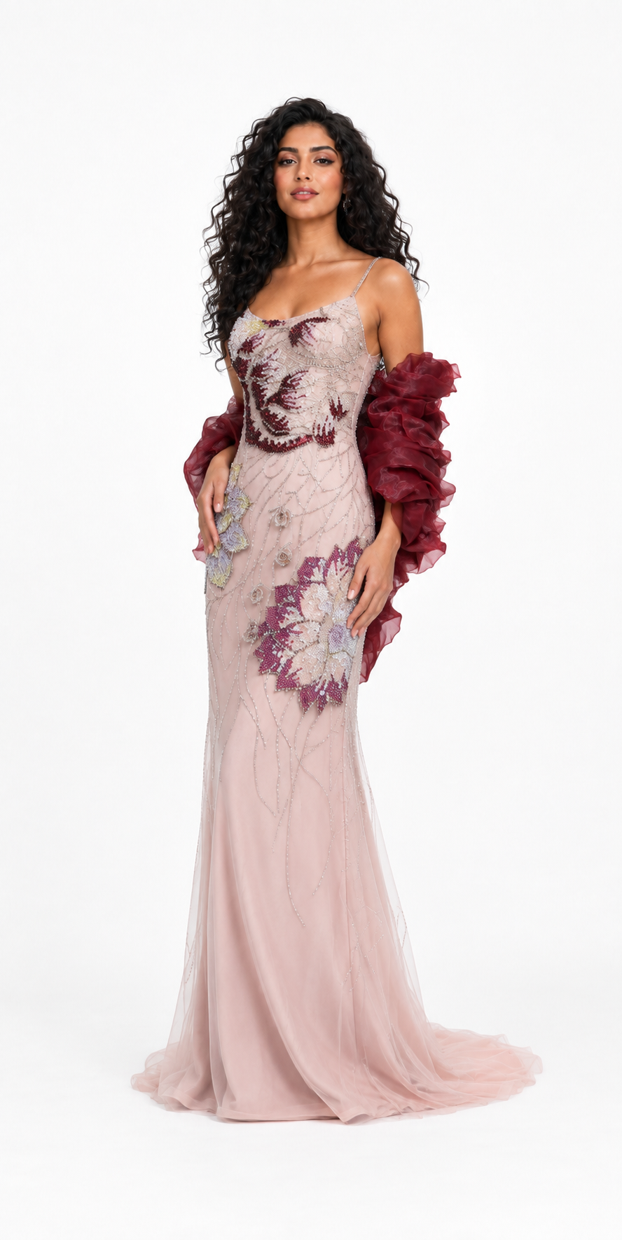 Blush Floral Embellished Ruffle Sleeve Gown – BLOSSOM