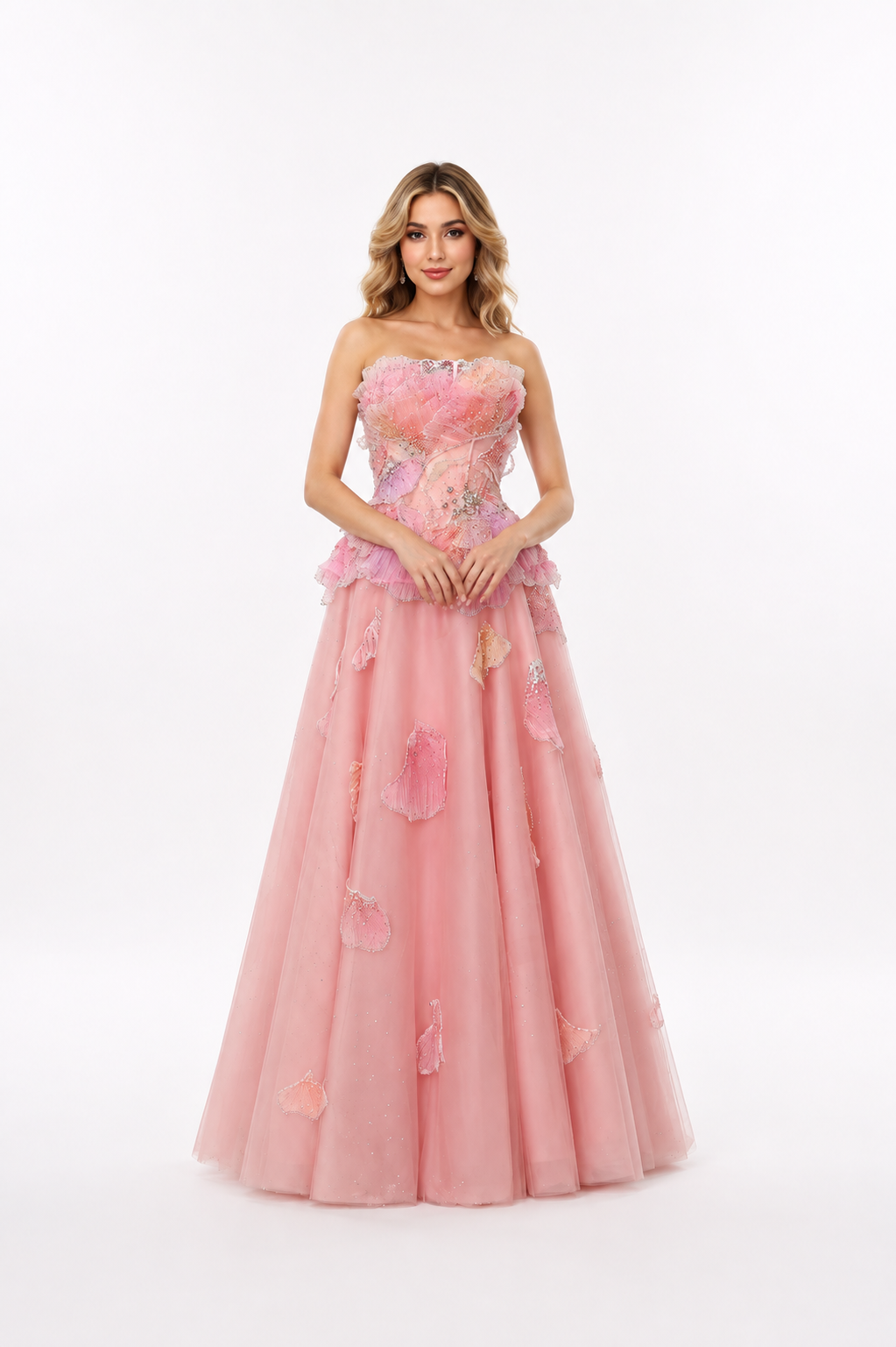 Floral Embellished Strapless Gown – ROSÉA