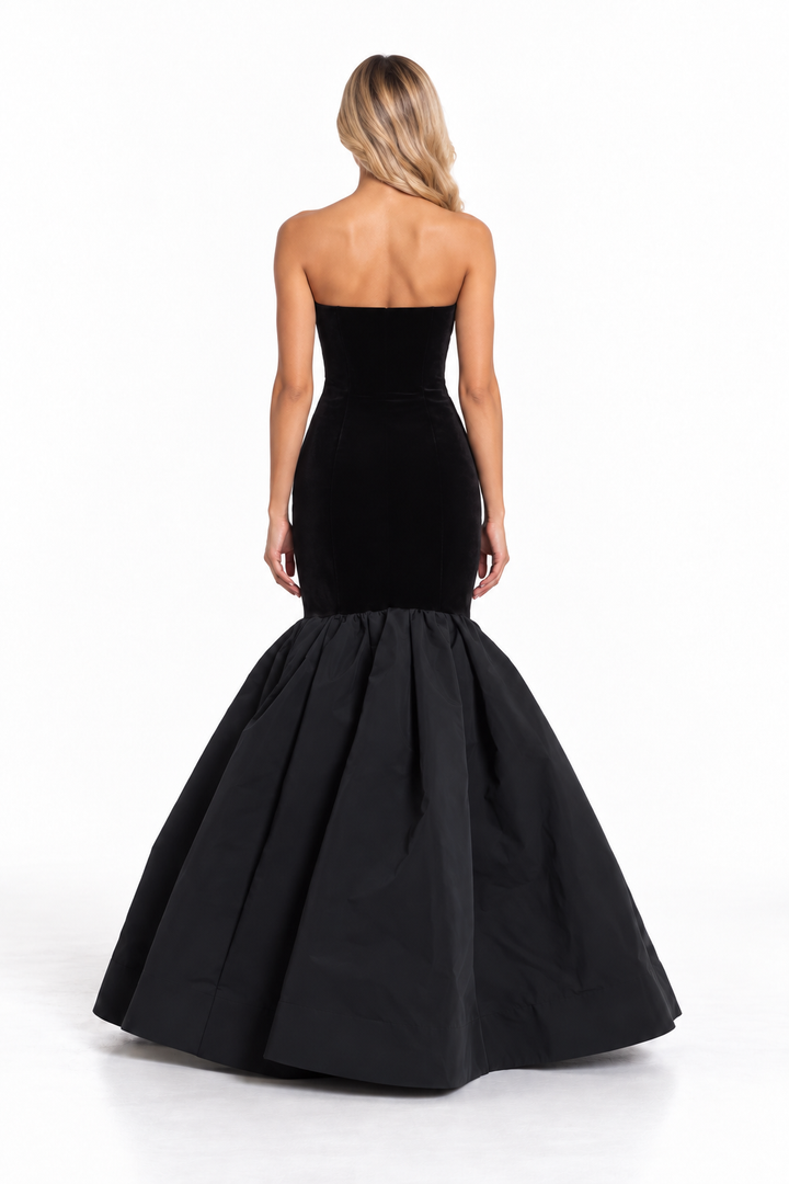 Black Strapless Flared Mermaid Maxi Dress - Bianca