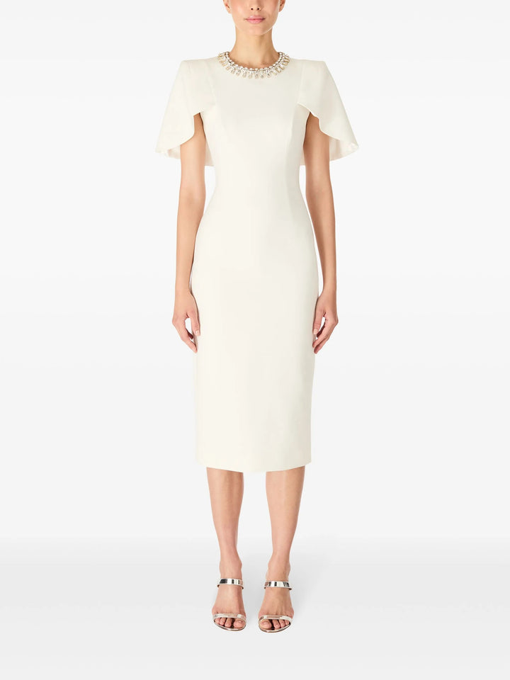 embellished neckline sheath dress with flutter sleeves – FEDAH