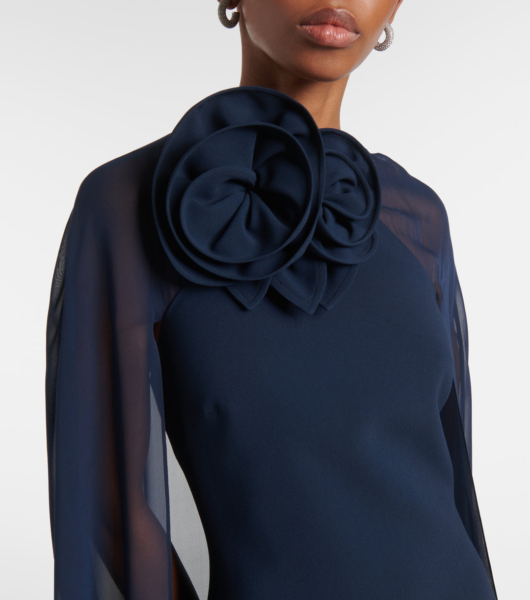 cape gown with sculpted floral shoulder – MAELLE