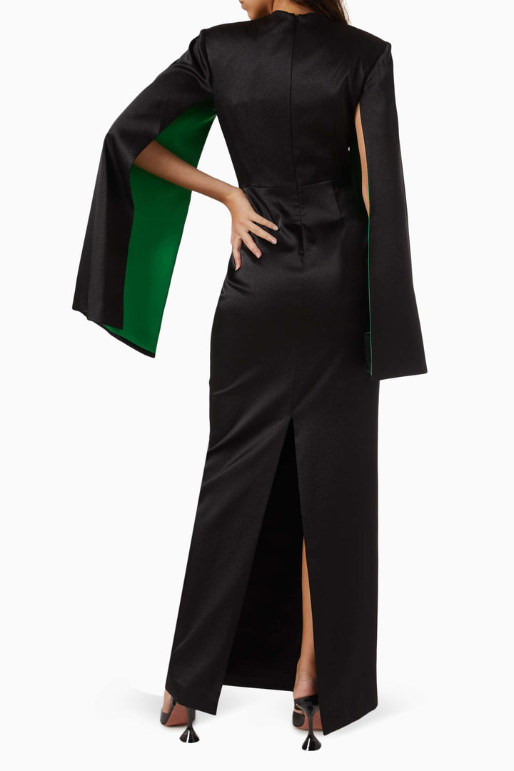 Cape-sleeve gown with cutout neckline – NOIRE