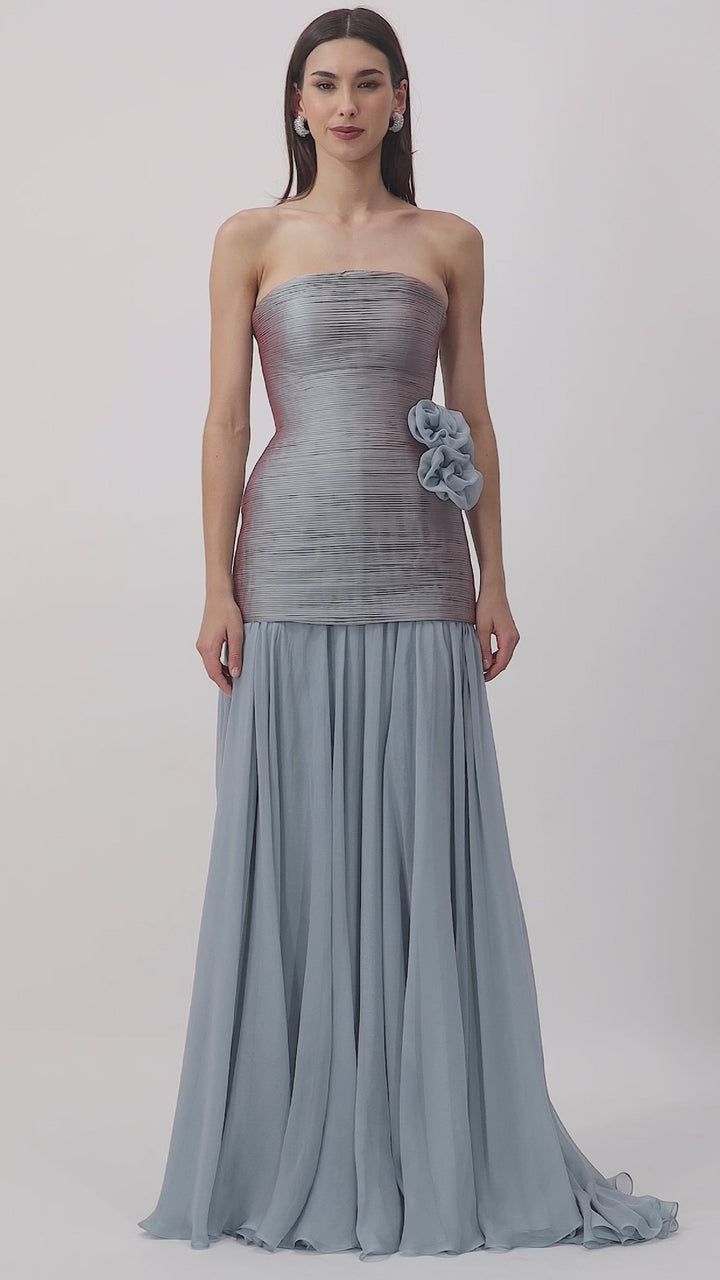 strapless ombré gown with floral waist detail – AURORA