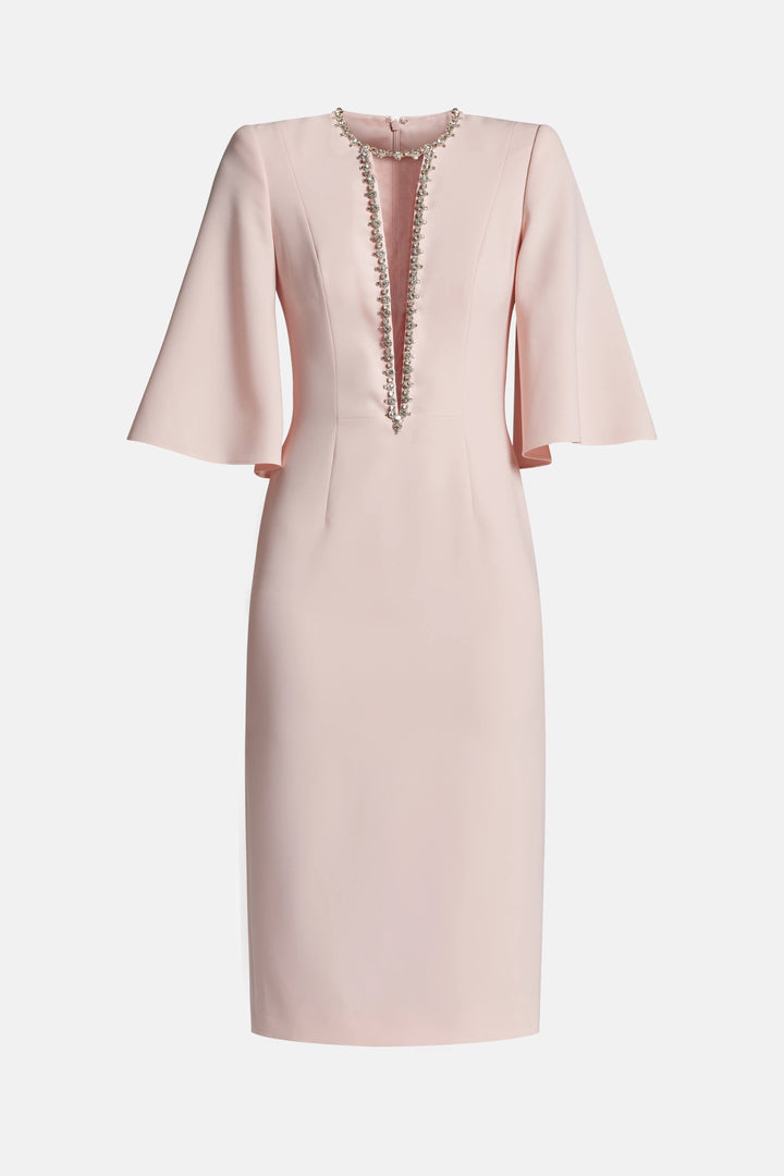 embellished V-neck midi dress with flared sleeves – CELENE