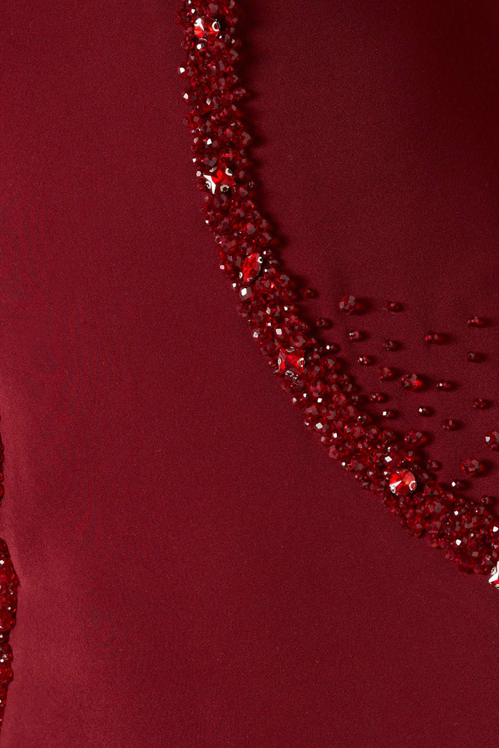 فستان مزين برقبة مربعة وخرز محيطي – فيوليتا