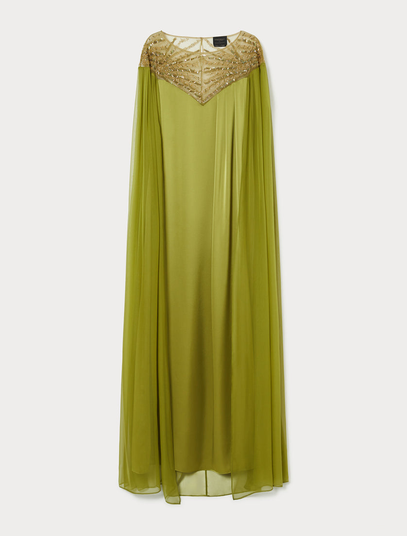 chiffon cape gown with embellished neckline – LUMINA