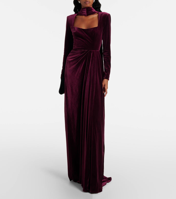 velvet gown with draped waist and choker neckline – MARCELA