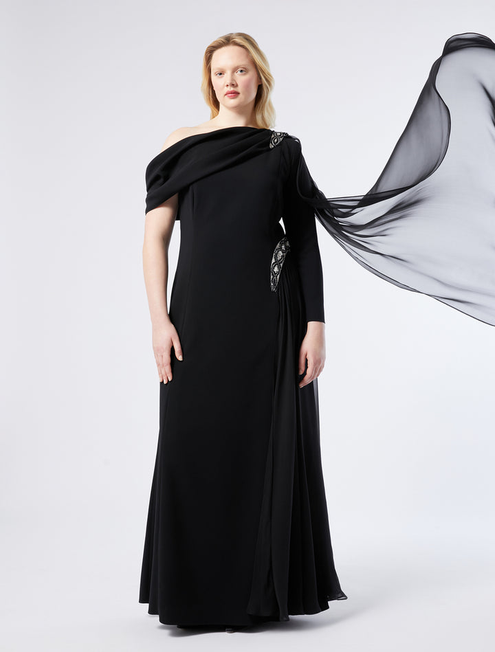 asymmetric draped gown with embellished detail – SERENA