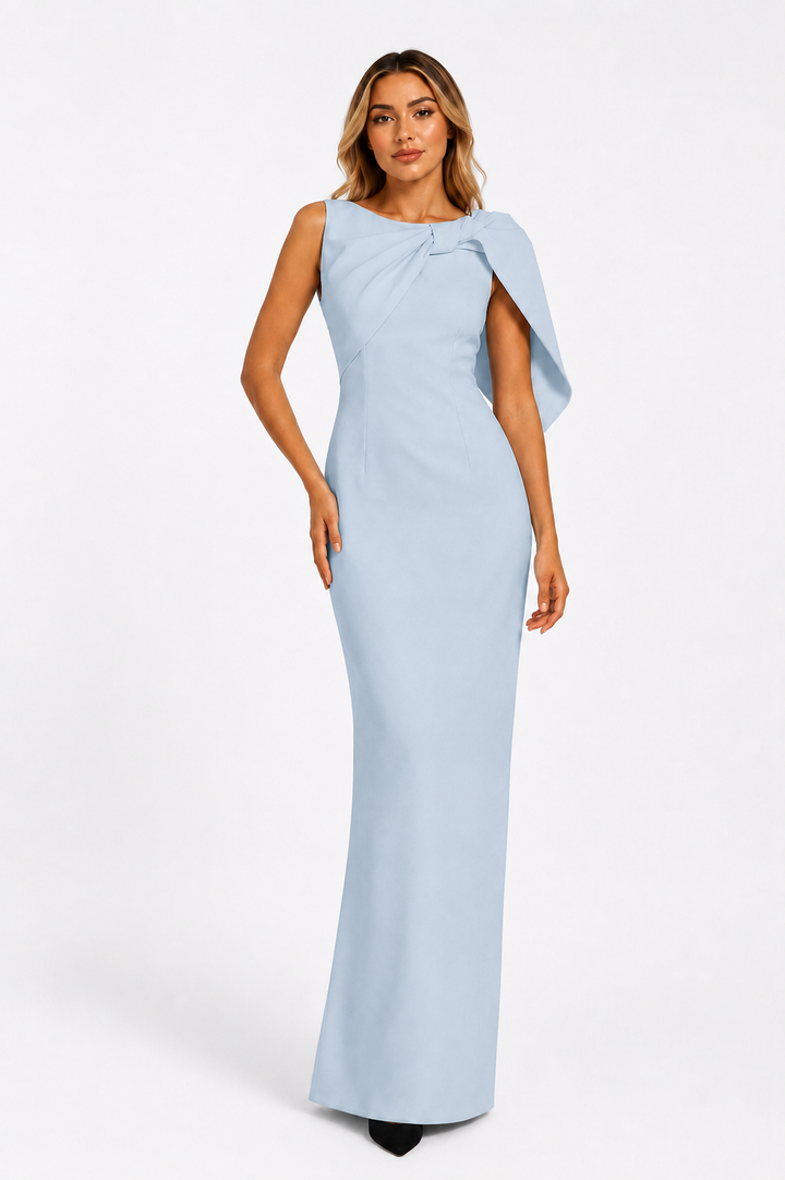 Sky Blue One-Shoulder Cape Gown - Azure