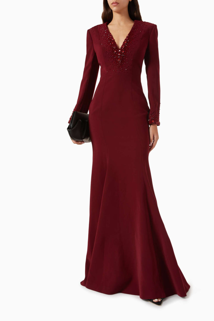 Embellished V-neck mermaid gown – SCARLETTA