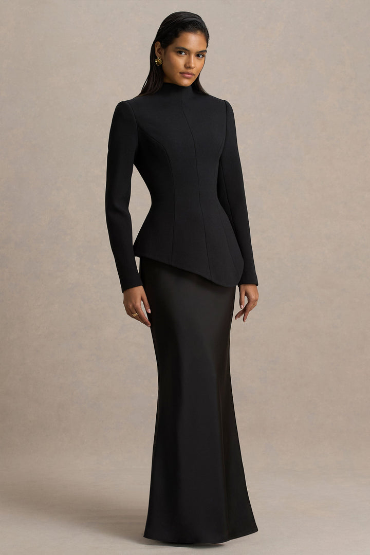 structured long-sleeve gown with sculpted waist – AURORA