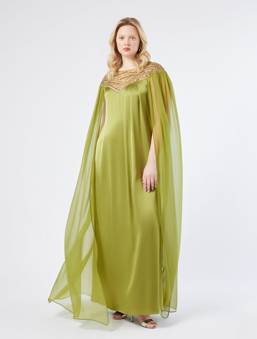 chiffon cape gown with embellished neckline – LUMINA