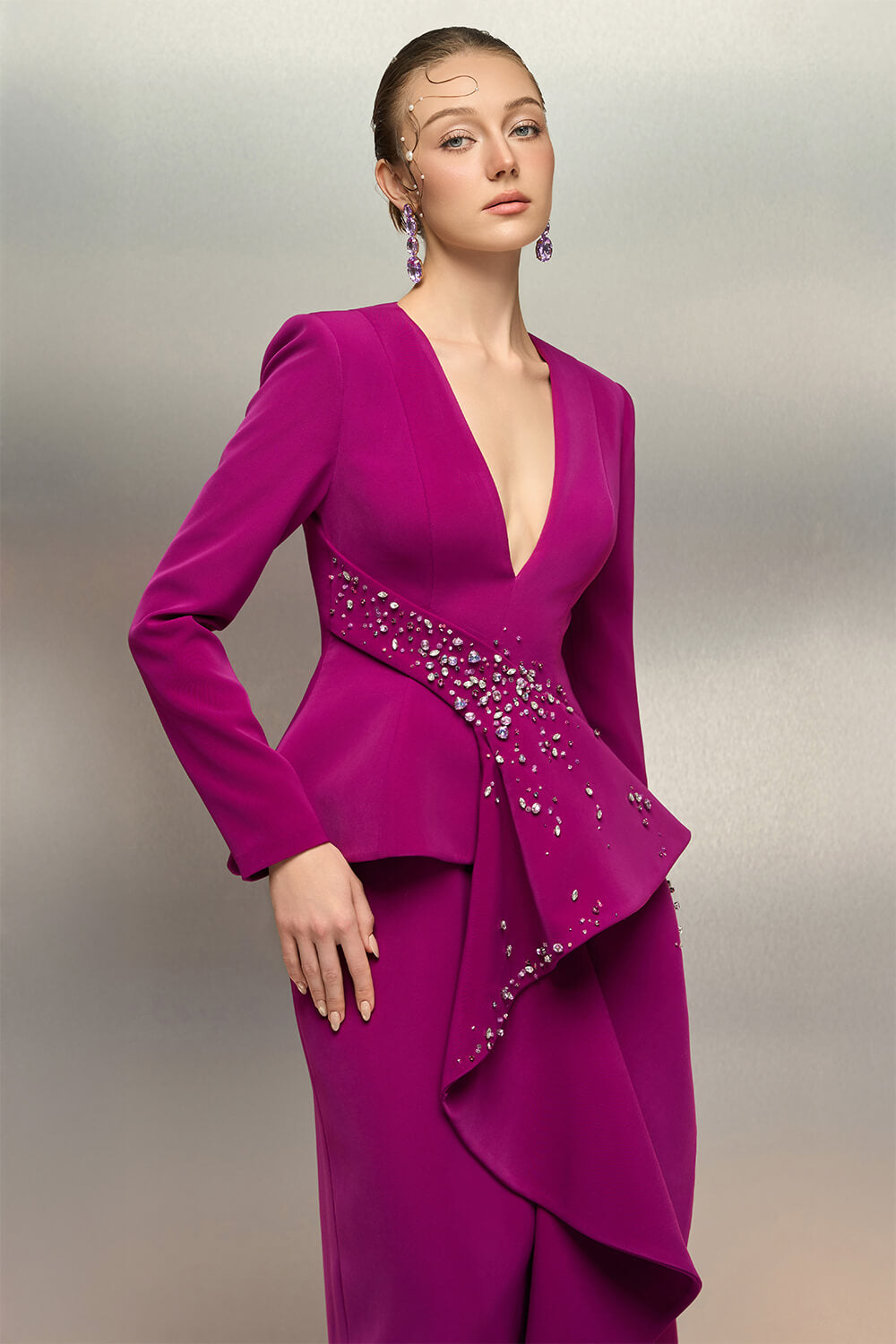 plunging peplum gown with cascading ruffle – MIRABEL