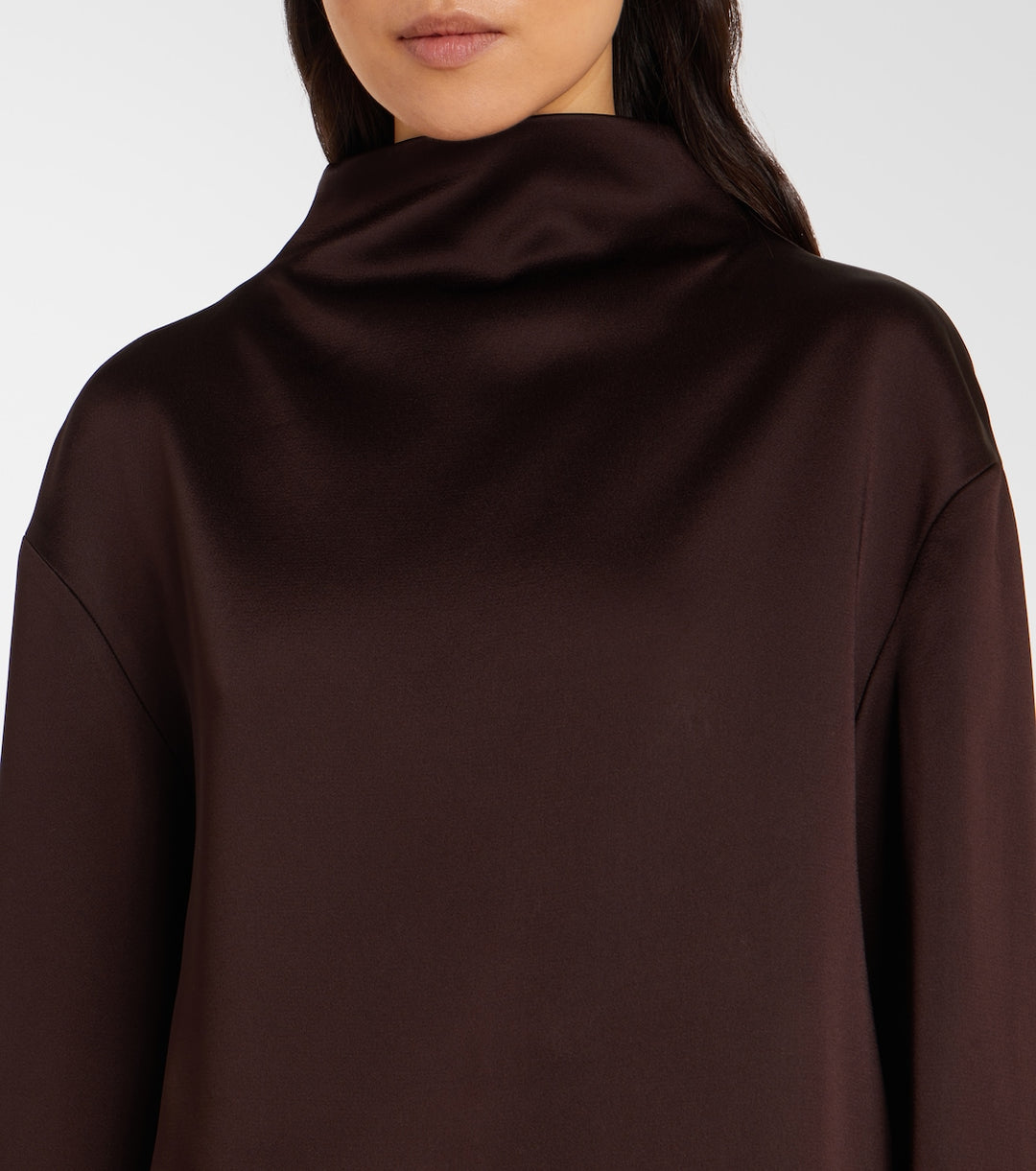 High-neck satin column gown with long sleeves – VERDANA