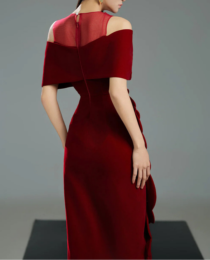 غطس ثوب مع الأكمام الشفافة والخصر المربى-تشايالا