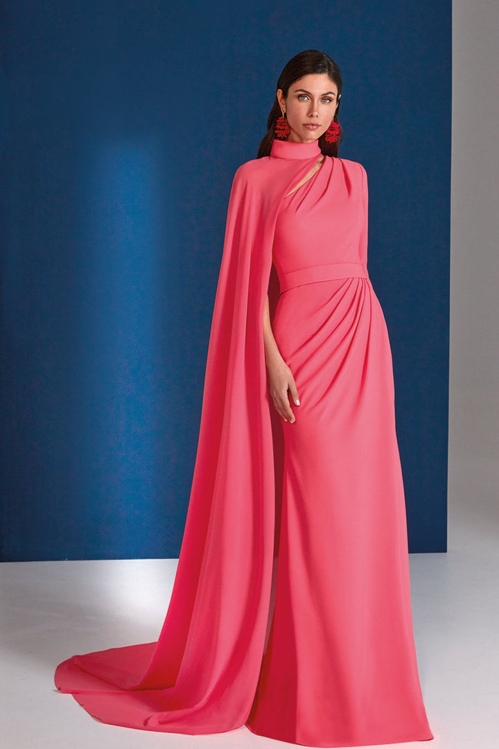 one-shoulder draped gown with flowing cape – CORALINE