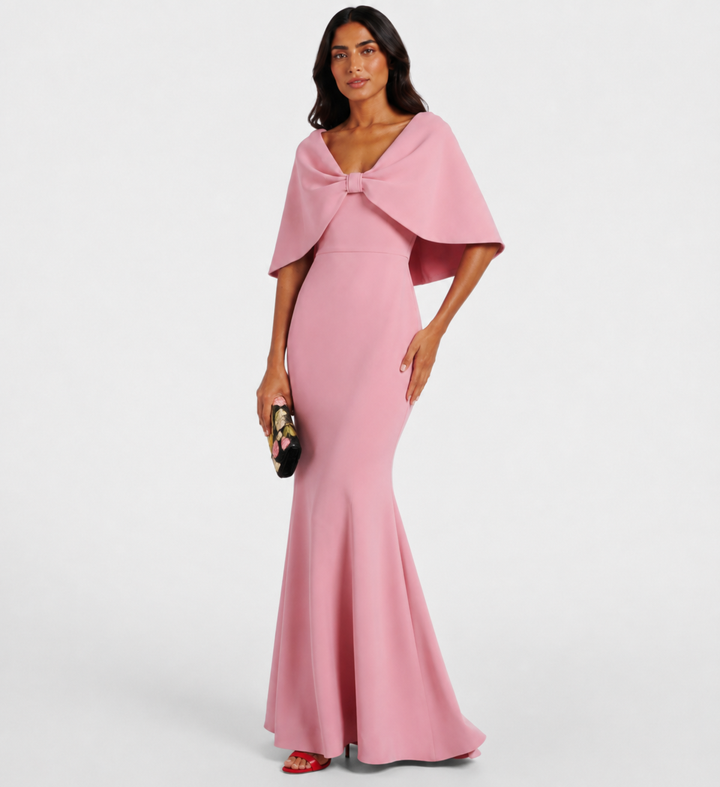 Blush Cape Bow Gown - Roselle