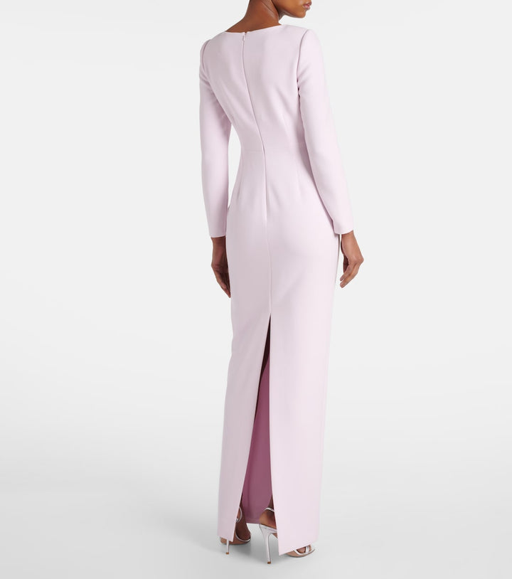 Long-sleeve column gown with sculpted floral waist detail – ROSA