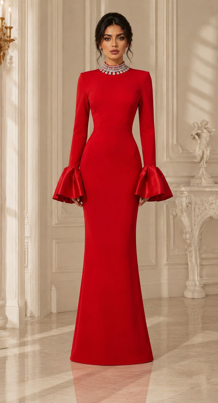 Crystal Collar Flare Cuff Mermaid Dress - Prestige